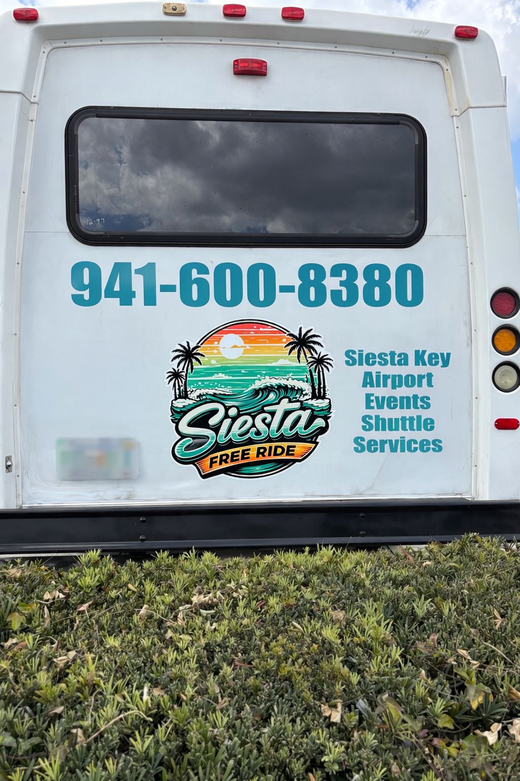 Rear view of Siesta Free Ride shuttle